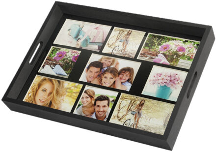 ZEP Houten foto dienblad zwart 45 x 35 cm met 9 foto in diverse maten - Dienbladen