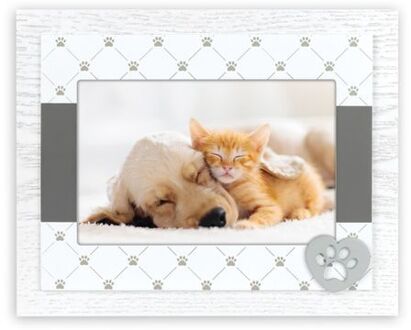 ZEP Houten fotolijstje wit/grijs met honden/katten pootje geschikt voor een foto van 10 x 15 cm - Fotolijsten Bruin
