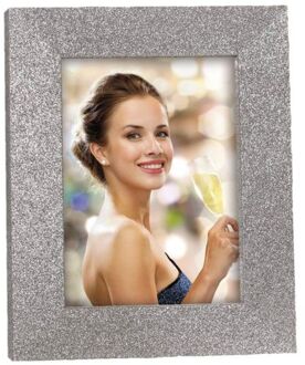 ZEP Houten fotolijstje zilver met glitters geschikt voor een foto van 13 x 18 cm - Fotolijsten Zilverkleurig