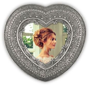 ZEP Kunststof fotolijst hart zilver barok geschikt voor een foto van 8 x 8 cm - Fotolijsten Zilverkleurig