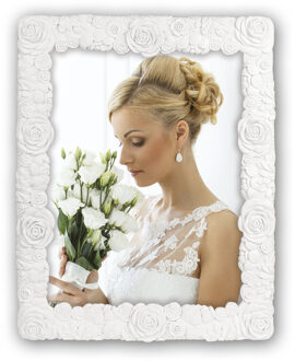 ZEP Kunststof fotolijst wit met bloemen motief geschikt voor een foto van 15 x 20 cm
