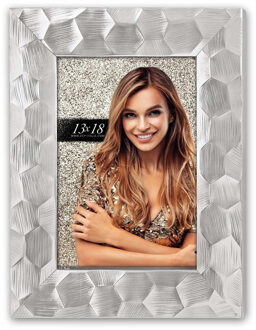 ZEP Kunststof fotolijstje zilver met honinggraatstructuur geschikt voor een foto van 20 x 30 cm - Fotolijsten Zilverkleurig