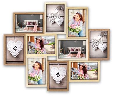 ZEP Multi fotolijst met houten frame met 10 lijstjes geschikt voor een foto van 10 x 15 cm - Fotolijsten Bruin