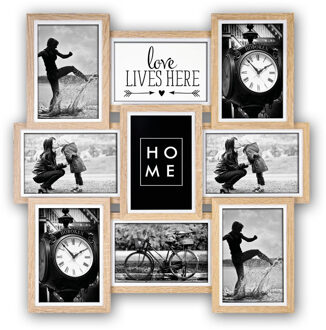ZEP Multi fotolijst - Multi - houten frame - naturel/wit - 9 lijstjes - 46 x 46 x 3 cm