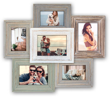 ZEP Multi fotolijst - vintage - hout - met 6 lijstjes - geschikt voor diverse foto maten - collage lijst
