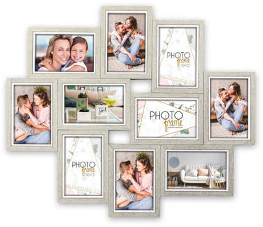 ZEP Multi Houten Fotolijst Brema Grijs / Wit Voor Foto's 10 Stuks 10x15 Afmeting 59x49,5 Cm - Lgx146