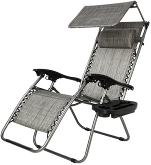 Zero Gravity Lounge Chair with Awning Leisure Chair Recliners Folding Sling Chair Beach Chair Camping Outdoor Chaise LoungeGray