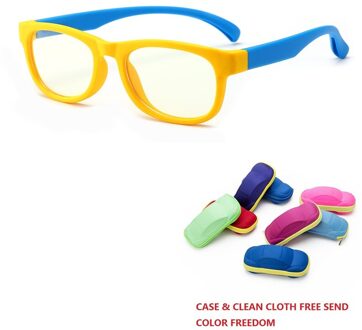 Zerosun Blauw Licht Bril Kinderen Jongens Meisjes Computer Bril voor Kids Anti Reflectie Jongen Meisje Siliconen Lenzenvloeistof UV400 Case geel blauw