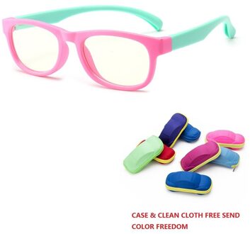 Zerosun Blauw Licht Bril Kinderen Jongens Meisjes Computer Bril voor Kids Anti Reflectie Jongen Meisje Siliconen Lenzenvloeistof UV400 Case roze cyaan