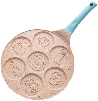 Zeven-Hole Frituren Pot Verdikte Omelet Pannenkoek Pan Dier Patroon Siliconen Antislip Handvat Steak Pan Ontbijt Maker tool Blauw