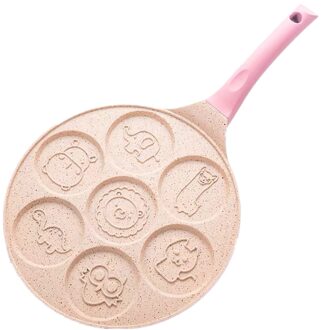 Zeven-Hole Frituren Pot Verdikte Omelet Pannenkoek Pan Dier Patroon Siliconen Antislip Handvat Steak Pan Ontbijt Maker tool Roze
