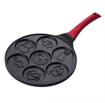 Zeven-Hole Frituren Pot Verdikte Omelet Pannenkoek Pan Dier Patroon Siliconen Antislip Handvat Steak Pan Ontbijt Maker tool zwart