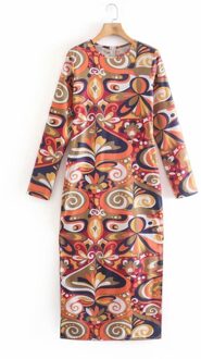 Zevity Vrouwen Vintage Totem Bloemenprint Slanke Potlood Jurk Chic Vrouwelijke Lange Mouwen Terug Zipper Side Split Vestido DS8366