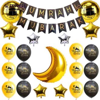 ZFWELL 20pz 28 inch maan vijfpuntige ster ronde Eid al-Fitr banner aluminium latex banner afdrukken ballon eid al-Fitr party ba6 combination20pz