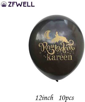 ZFWELL 20pz 28 inch maan vijfpuntige ster ronde Eid al-Fitr banner aluminium latex banner afdrukken ballon eid al-Fitr party ba6 zwart 10pz