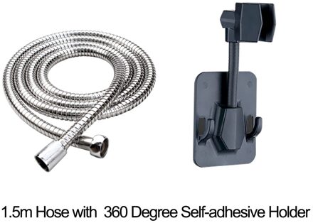 Zhangji Badkamer Douchekop Slang Houder Set 1.5M Chrome Plated 2 Meter Commen Pijp Met Geen Boor Beugel Douche hoofd Accessoire Pack B