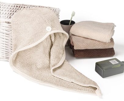 Zhangji Effen Haar Twist Droog Cap Wrap Tulband Drogen Badhanddoek Met Knop Badkamer Magic Droog Haar Hoed Magie Haar droog Cap beige