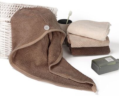 Zhangji Effen Haar Twist Droog Cap Wrap Tulband Drogen Badhanddoek Met Knop Badkamer Magic Droog Haar Hoed Magie Haar droog Cap bruin