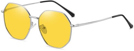 Zhiyi Gepolariseerde Zonnebril Polygonal Aluminium Frame Mannen Anti-Glare Rijden Bril Nachtzicht Bril Voor Mannen En Vrouwen zilver