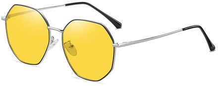 Zhiyi Gepolariseerde Zonnebril Polygonal Aluminium Frame Mannen Anti-Glare Rijden Bril Nachtzicht Bril Voor Mannen En Vrouwen zwart zilver
