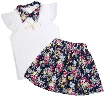 Zhongda Kinderen Voering Rok Pak Rok Rok Pak Blauw En Roze Shirt Bloemen Rok 12