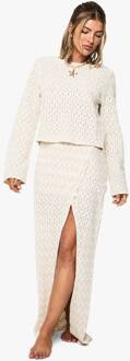 Zig Zag Gebreide Strand Maxi Rok, Beige