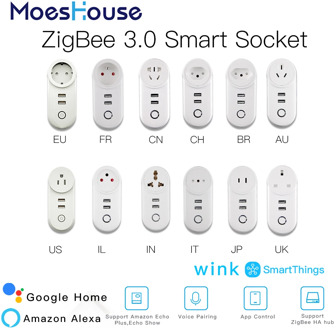 ZigBee 3.0 Smart Socket Plug with 2 USB Interface Remote Voice Control Work with SmartThings Wink Echo Plus and Most Zigbee Hub