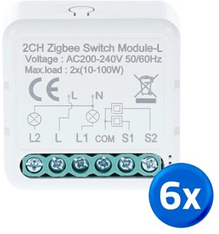 Zigbee inbouwschakelaar 2 gang - Set van 6