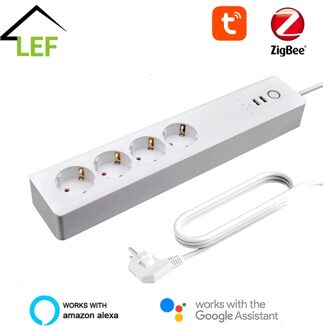 Zigbee Smart Power Strip Eu Smart Power Bar Meerdere Outlet Verlengsnoer Met 2 Usb En 4 Ac Stekkers Door tuya 10A