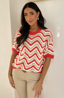 Zigzag Trui Koraal Lurex Koraalrood