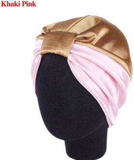 Zijde Haarverzorging Cap Salon Motorkap Night Haar Hoed Voor Natuurlijke Krullend Haar Double-Layer Elastische Bad Slaap Vrouwen head Cover Wrap Hoed khaki roze