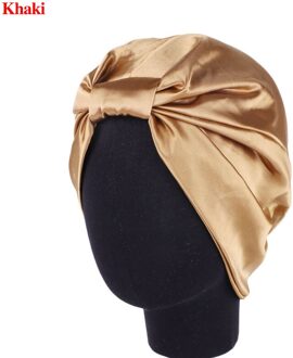Zijde Haarverzorging Cap Salon Motorkap Night Haar Hoed Voor Natuurlijke Krullend Haar Double-Layer Elastische Bad Slaap Vrouwen head Cover Wrap Hoed khaki