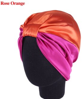 Zijde Haarverzorging Cap Salon Motorkap Night Haar Hoed Voor Natuurlijke Krullend Haar Double-Layer Elastische Bad Slaap Vrouwen head Cover Wrap Hoed roos rood oranje