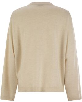 Zijde, Kasjmier en Maagdelijk Wol Trui met Glanzende Zakdetails - maat S Ivoor