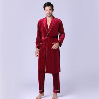 Zijde Pyjamabroek Slapen Jurk Mannen Szata Zestawy Robe De Chambre Homme Gouden Fluwelen Herfst En Winter Nachtjapon Broek