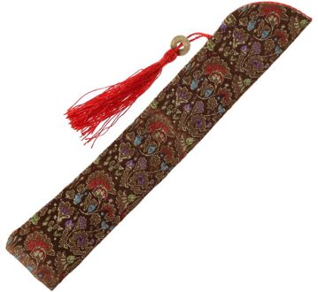 Zijde Vouwen Chinese Hand Fan Tas Met Kwastje Stofdicht Houder Protector Pouch Case Cover Retro Stijl koffie