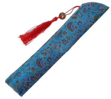 Zijde Vouwen Chinese Hand Fan Tas Met Kwastje Stofdicht Houder Protector Pouch Case Cover Retro Stijl lucht blauw