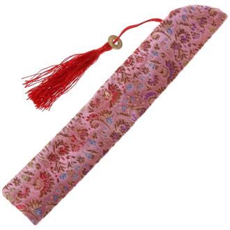 Zijde Vouwen Chinese Hand Fan Tas Met Kwastje Stofdicht Houder Protector Pouch Case Cover Retro Stijl roze
