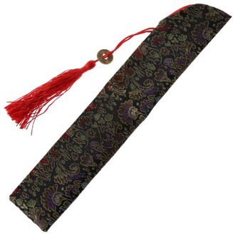 Zijde Vouwen Chinese Hand Fan Tas Met Kwastje Stofdicht Houder Protector Pouch Case Cover Retro Stijl zwart