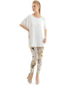 Zijdeachtige broek met geometrische print - maat Zand