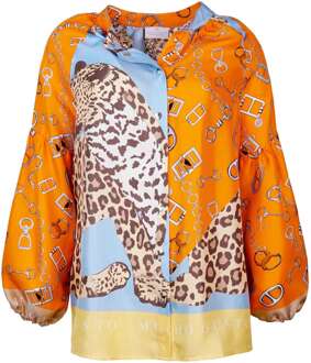 Zijden blouse carini leopard and horse bits Oranje - M