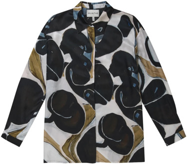 Zijden blouse met abstracte print, lange mouwen en knoopsluiting Munthe , Multicolor , Dames - M,S,Xs,3Xl