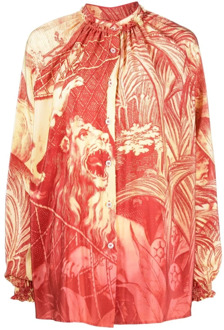 Zijden blouse met grafische print F.r.s For Restless Sleepers , Red , Dames - S,Xs