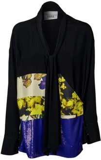 Zijden blouse met V-hals en lange mouwen Erika Cavallini , Multicolor , Dames - S,Xs