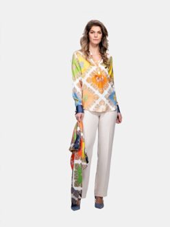 Zijden blouse monza ocean paisley patchwork - maat XS Veelkleurig