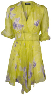 Zijden chiffon midi jurk met V-hals Dondup , Multicolor , Dames - Xs,2Xs