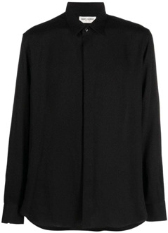 Zijden crêpe overhemd met klassieke kraag Saint Laurent , Black , Heren