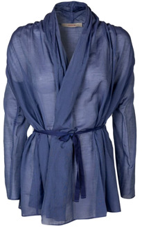 Zijden en katoenen blouse met ceintuur Jucca , Blue , Dames - S,Xs,2Xs