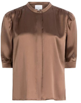 Zijden gerimpelde blouse in taupe Dante 6 , Brown , Dames - Xl,S
