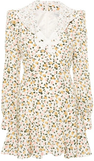 Zijden jurk met bloemenprint en kanten overlay Alessandra Rich , Multicolor , Dames - XS